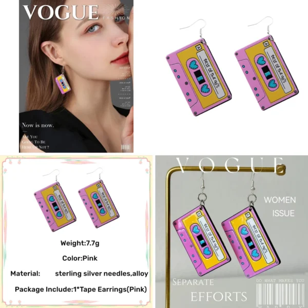 Pendientes Acrílicos Vintage Rosa: Estilo 90s y Rockabilly