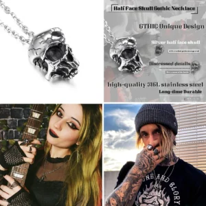 Colgante Calavera Media Cara: Gótico & Punk Auténtico