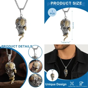 Collar Calavera Serpiente Dorada: Estilo Gótico y Punk