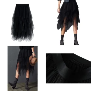 Falda Gótica Tul Irregular: Elegancia Oscura