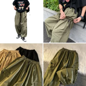 Pantalones Cargo Verde Militar Y2K - Estilo Harajuku Holgado