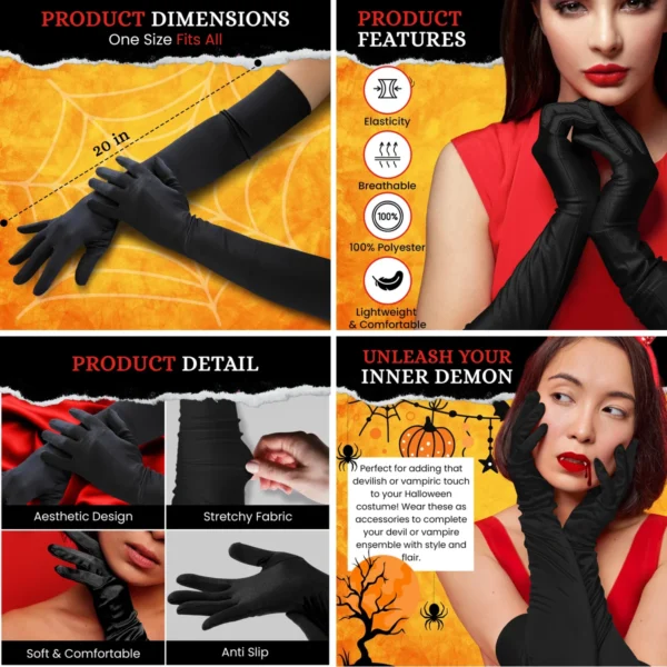 Guantes de Satén Negros: Elegancia Gótica y Rockabilly