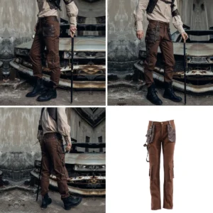Pantalones Steampunk Marrones: Estilo Retro con Remaches