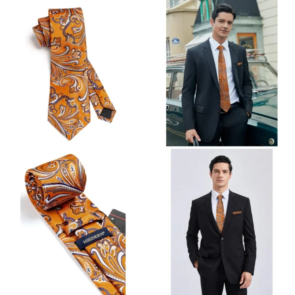Conjunto Corbata y Pañuelo Paisley Floral: Estilo Gótico y Alternativo
