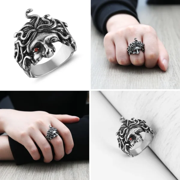 Anillo Medusa Acero Gótico: Estilo Mitológico que Dura