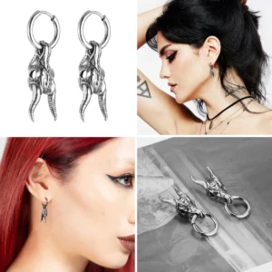 Pendientes Calavera Cabra Gótica Acero Inoxidable