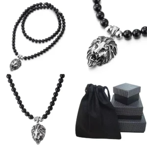 Collar Punk León Ónix Negro: Estilo Gótico y Rock
