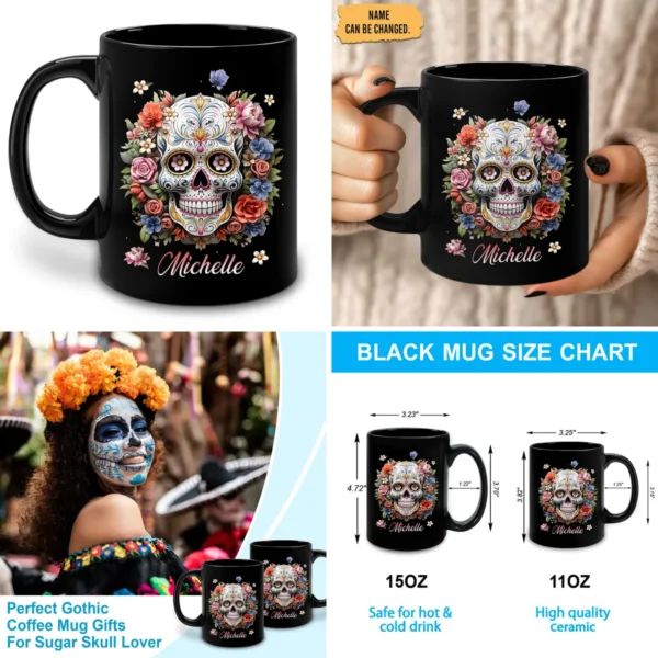 Taza Calavera Floral: Estilo Gótico y Regalo Único