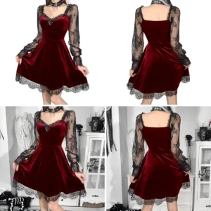 Vestido Gótico IKADEX: Encaje Vintage para Noches Oscuras