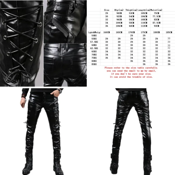 Pantalones Steampunk Idopy: Cuero PU con Cordones