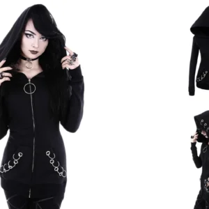 Chaqueta Gótica con Cremallera: Estilo Punk y Rock