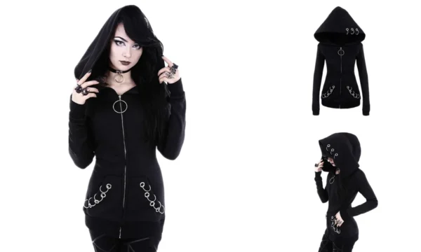 Chaqueta Gótica con Cremallera: Estilo Punk y Rock
