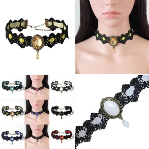 Collar Gótico Encaje Negro Cristal Vintage: Estilo Único