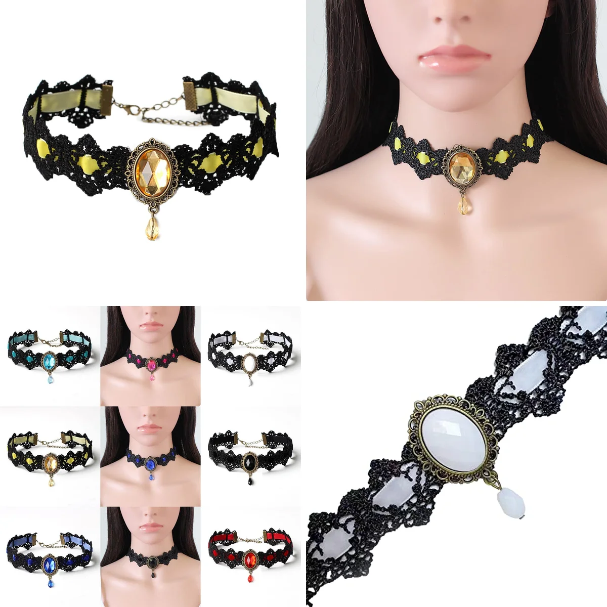 Collar Gótico Encaje Negro Cristal Vintage: Estilo Único