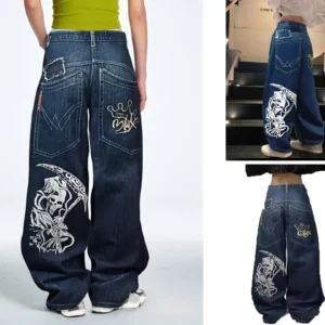 Jeans Esqueleto Y2K: Estilo Urbano Gótico Amplio