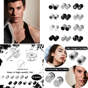 Pack 12 Pares Pendientes Hombre: Estilo Punk y Rock sin Compromisos