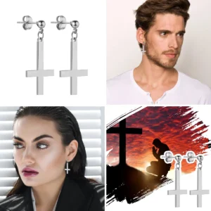 Pendientes Cruz Invertida Gótica: Acero Hipoalergénico