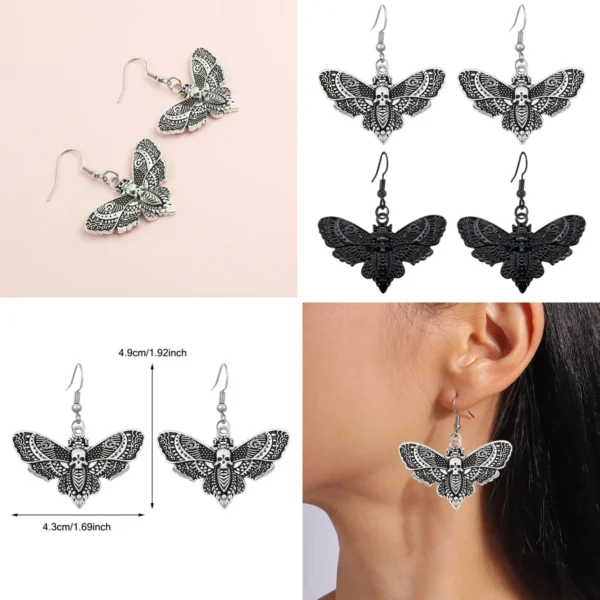 Pendientes Góticos Polilla: Cráneo & Mariposa Rock-Punk