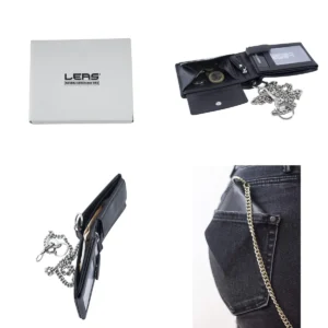 LEAS: Cartera Biker Piel Negra con Cadena - Compacta y Resistente