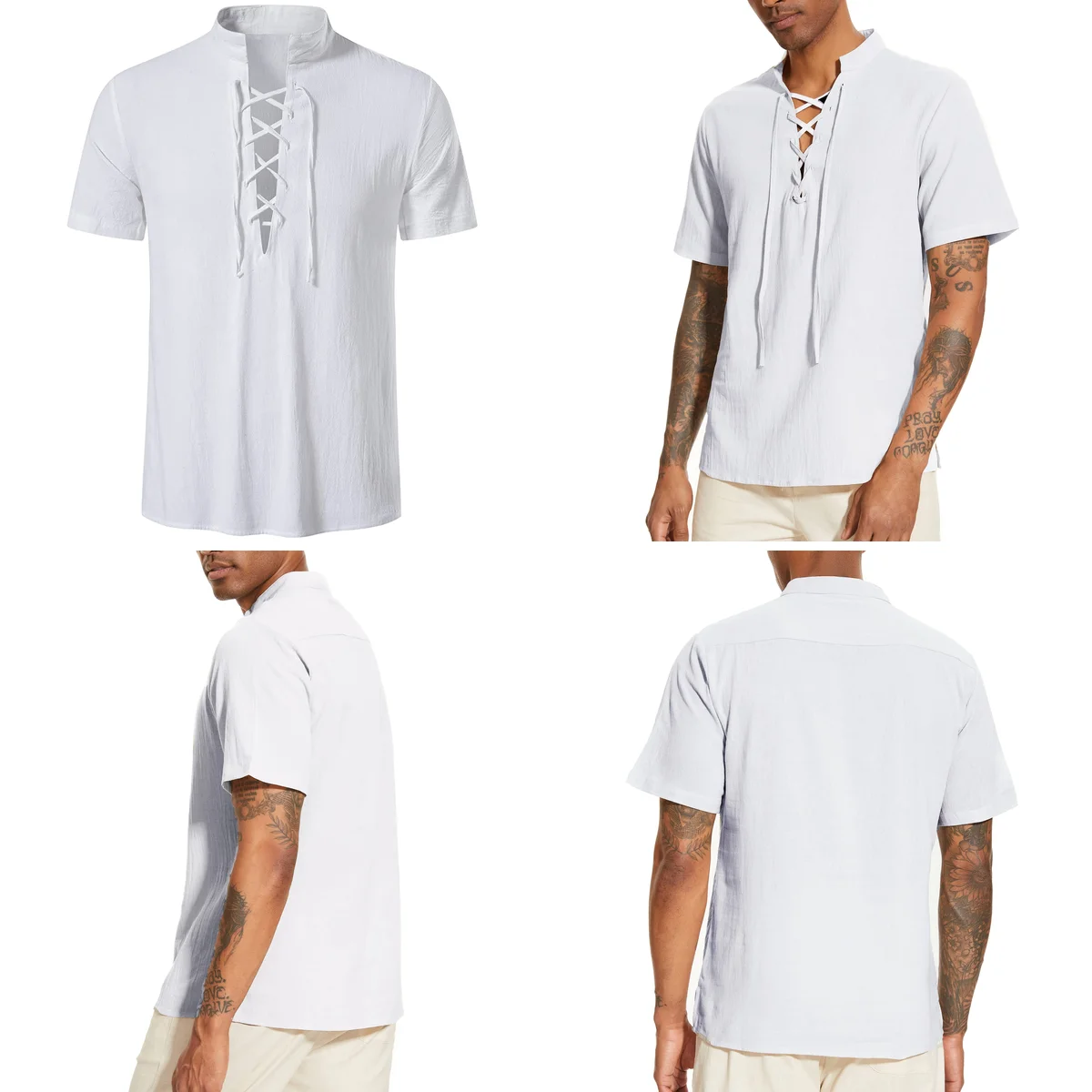 Camisa Lino Retro Hombre: Estilo Gótico con Cordones