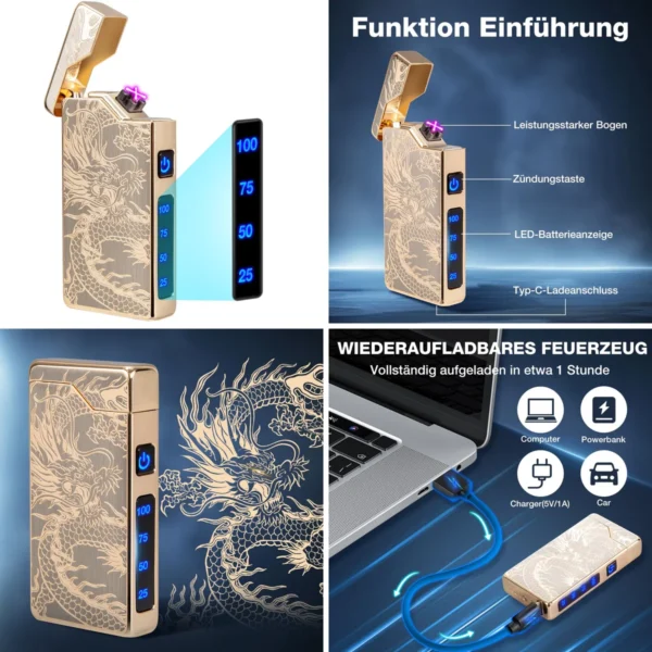 Mechero Eléctrico Dragón Dorado: Potencia Recargable