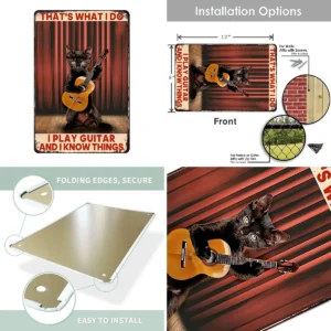 Letrero Metal Gato Toca Guitarra: Tu Frase Favorita