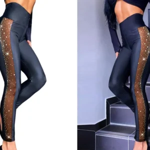 Leggings Y2K Piel Sintética Mujer: Estilo Audaz con Brillo