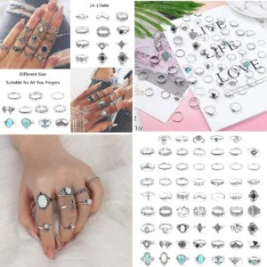 Anillos Góticos MILACOLATO: Set 61 Piezas Variadas