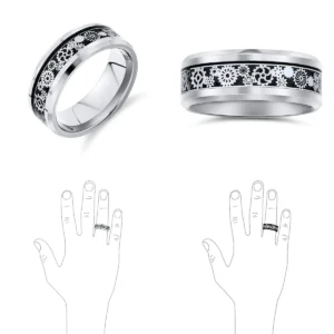 Anillo Rueda Engranaje Punk Titanio Negro