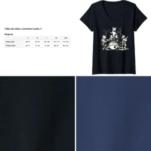 Camiseta Cuello V Gatos Rockeros: ¡Estilo Animal para tu Colección!