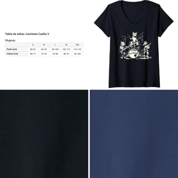 Camiseta Cuello V Gatos Rockeros: ¡Estilo Animal para tu Colección!