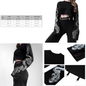 Top Gótico Dragon Print: Estilo Harajuku Nocturno