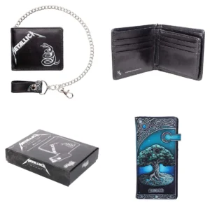 Cartera Negra con Cadena: Estilo Metal y Punk