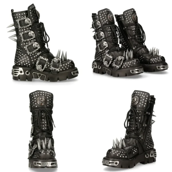 New Rock 1535-S1: Botas Cuero Negro Metalizado Unisex