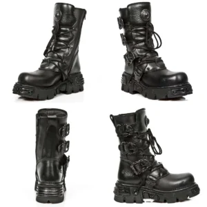 New Rock M.391-S18: Botas de Cuero Metálico para Rockeros
