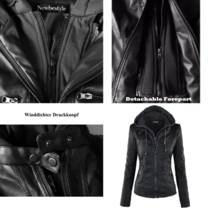 Chaqueta Cuero Sintético con Capucha: Estilo Gótico/Punk