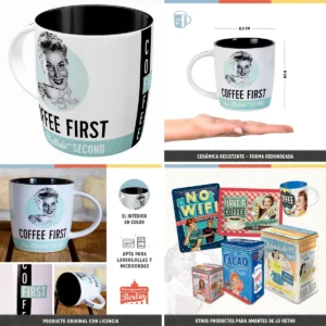 Taza Retro "Coffee First" - Estilo Gótico y Alternativo