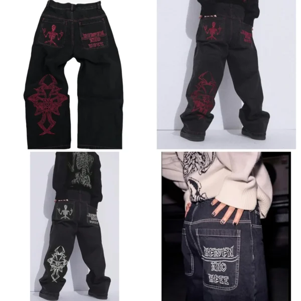 Jeans Anchos Góticos con Calavera: Estilo Y2K para Nocturnos
