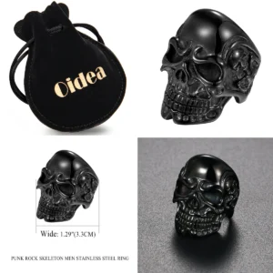Anillo Calavera Acero Negro: Estilo Gótico Implacable