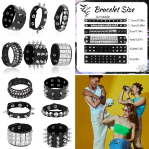 Pulseras Punk Cuero Tachuelas - Pack 6 Estilo Rock Gótico