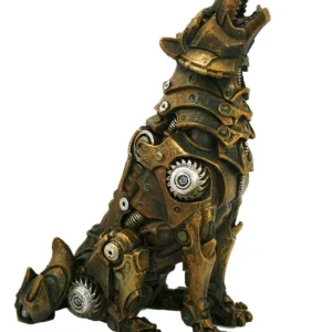 Lobo Steampunk Aullador: Detalle Rústico para Coleccionistas