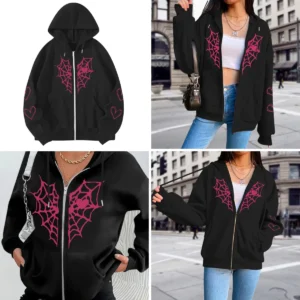 Sudadera Gótica Telaraña: Estilo Y2K Auténtico