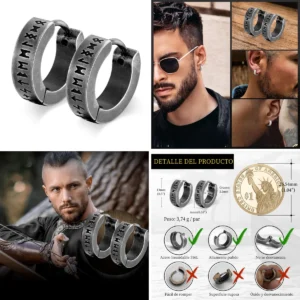 Pendientes Vikingos Runas Acero Hombre