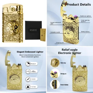 Mechero Plasma Dorado Floral: Estilo Único, Carga Rápida