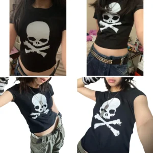 Camiseta Gótica Punk Crop: Estilo Y2K Directo