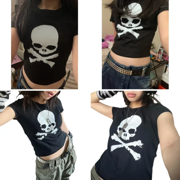 Camiseta Gótica Punk Crop: Estilo Y2K Directo
