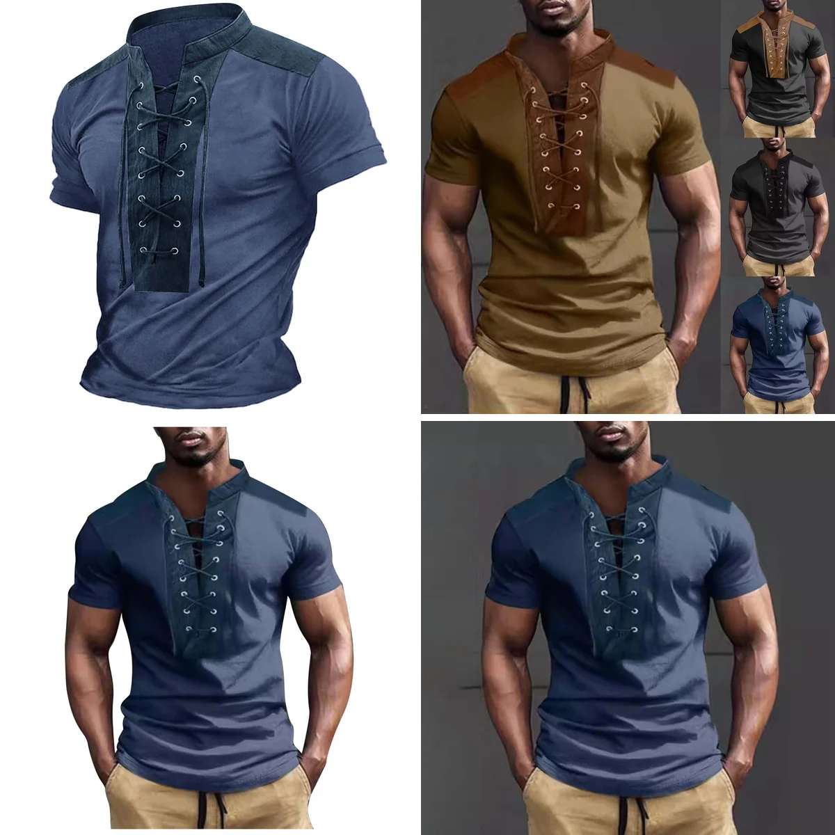 Camisa Medieval Hombre: Estilo Pirata/Vikingo con Cordones