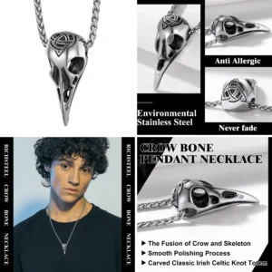 Collar Cuervo Vikingo: Runas y Nudos con Estilo Oscuro