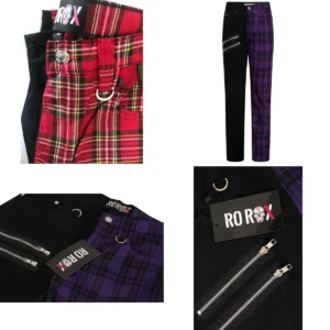Pantalones Tartán Mitad-Mitad: Estilo Gótico y Punk Sin Compromisos