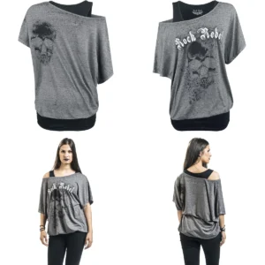 Rock Rebel: Camiseta Doble Capa Gótica para Mujer